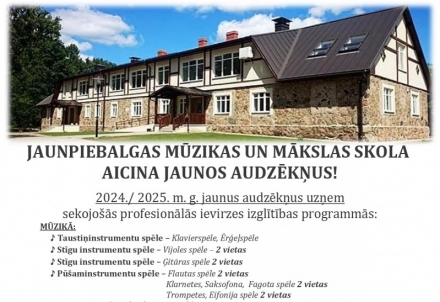 Jaunpiebalgas Mūzikas un mākslas skola aicina jaunus audzēkņus