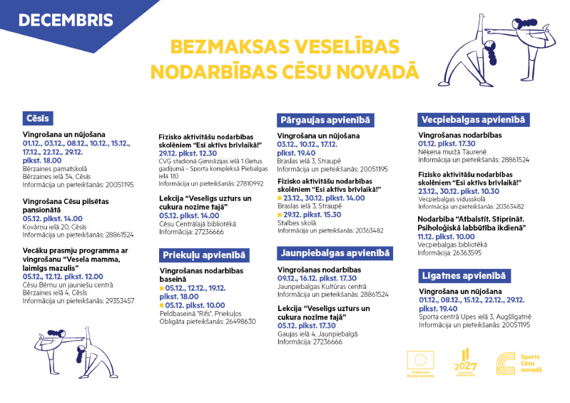 Veselību veicinoši bezmaksas pasākumi decembrī