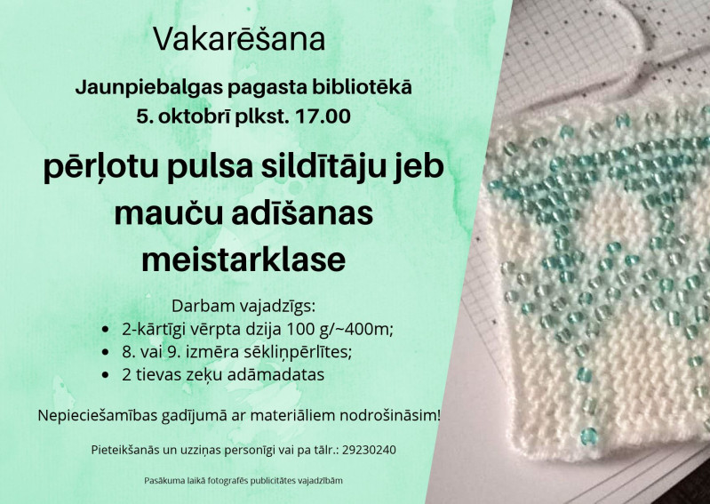 Pērļotu pulsa sildītāju adīšanas meistarklase
